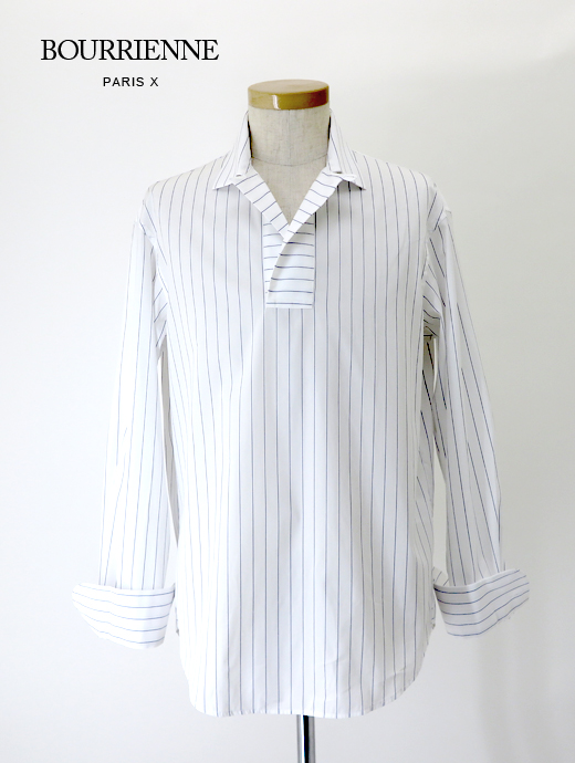 Bourrienne ParisX/ブリエンヌ パリ・ディス プルオーバーシャツ/MARINE bou520402-ホワイト×ブルーストライプ