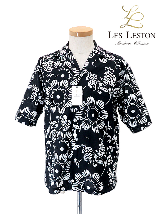 LES LESTON/レスレストン 半袖オープンシャツ カジュアルシャツ les521001-ブラック×ホワイト