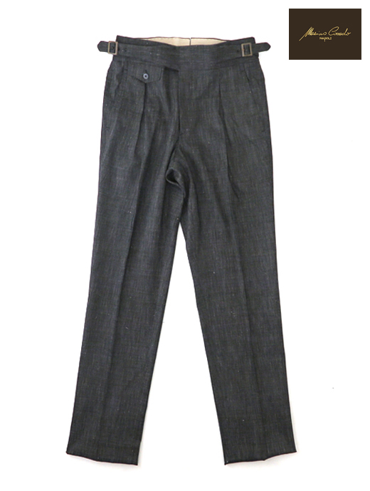 Massimo Corrado/マッシモ・コラード ウールリネンコットン/ベルトレストラウザーズ mac520205-ブラック