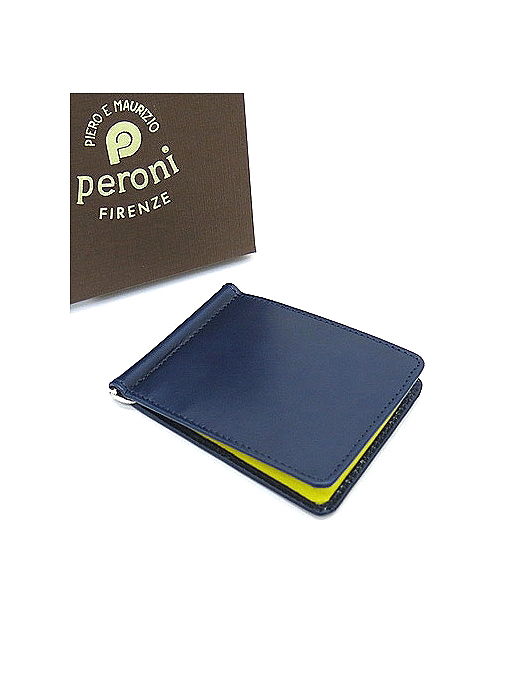 Peroni/ペローニ カードケース付きマネークリップ per402009-ネイビー×イエロー