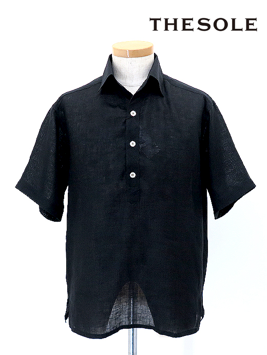 THE SOLE/ザソール フレンチリネン/オープンカラープルオーバーシャツ tso520801-ブラック