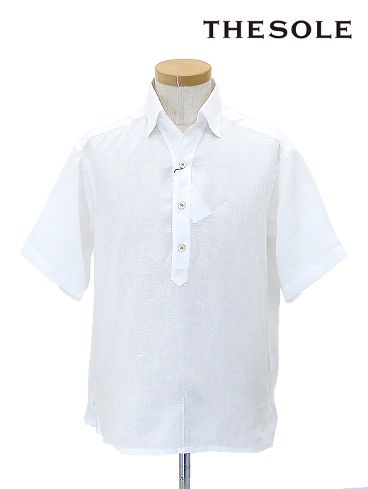 THE SOLE/ザソール フレンチリネン/オープンカラープルオーバーシャツ tso520802-ホワイト